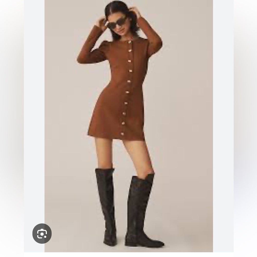 Reformation Brown Sheath Dress with Mandarin Collar